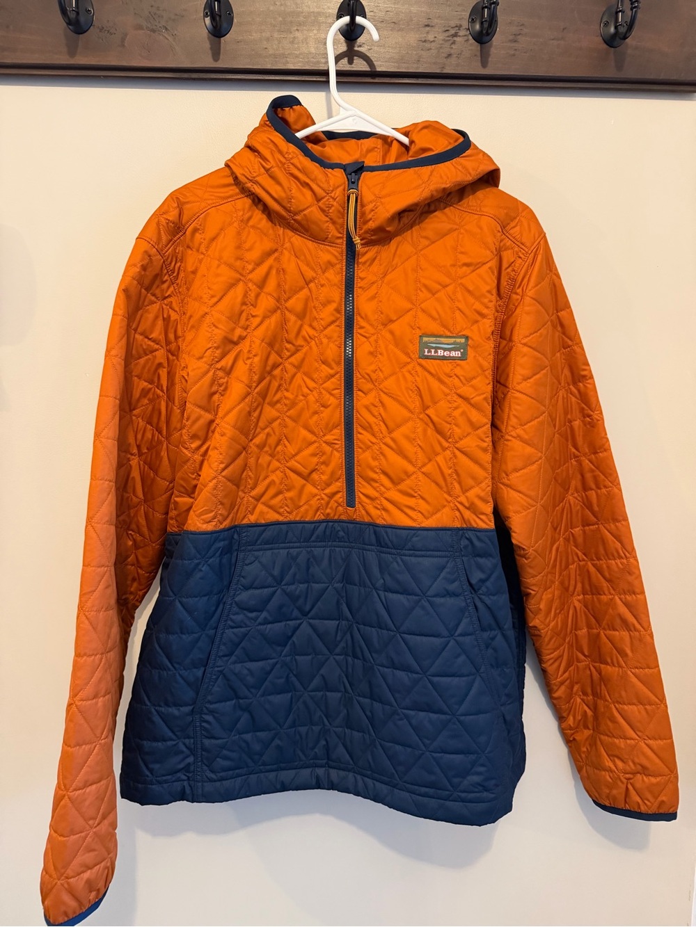 L.L. Bean Orange and Navy Quilted Hooded Pullover Jacket